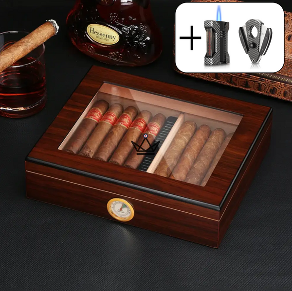 JANGO Cigar Humidor — Glass-top 20 cigars, Spanish cedar & humidifier