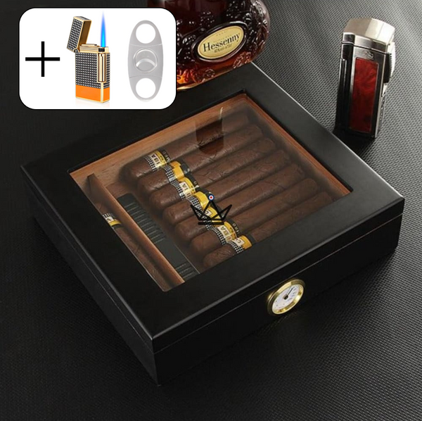 JANGO Cigar Humidor — Glass-top 20 cigars, Spanish cedar & humidifier