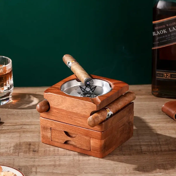 Set Cendrier Cigare - Authentica Wood - - cendrier - Cadeau, Noël, Anniversaire, Original, Fête des pères, fête des mères - Atelier Atypique