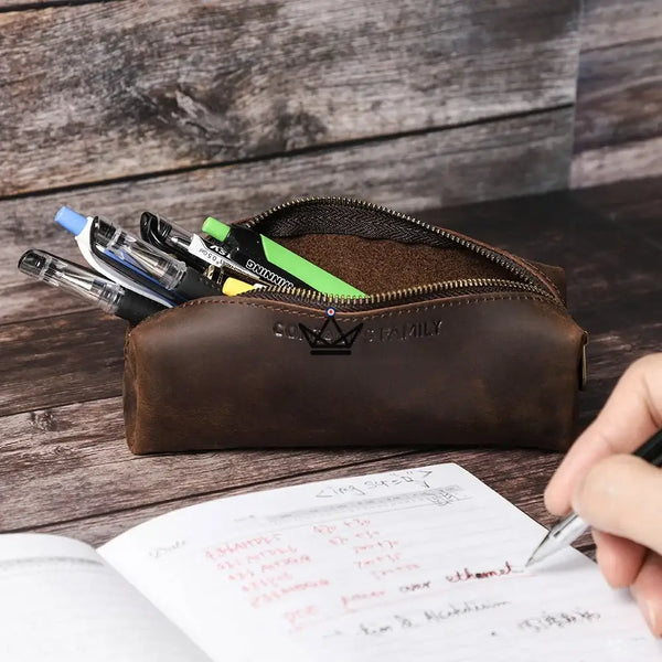 Personalisierbares kleines Reißverschlussetui aus Leder — Voyageur MINE – 2/13