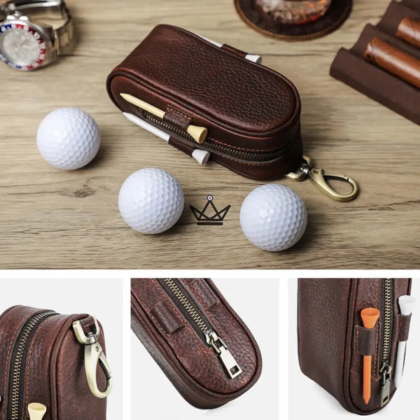 Customizable Leather Golf Ball Case – Voyageur Links | 3 Balls, 4 Tees