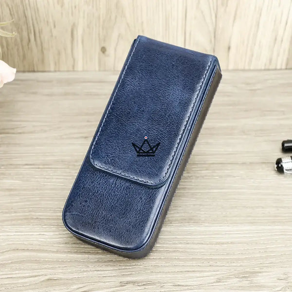 Étui 3 stylos en cuir personnalisable avec plateau amovible — Voyageur TERCET, Bleu