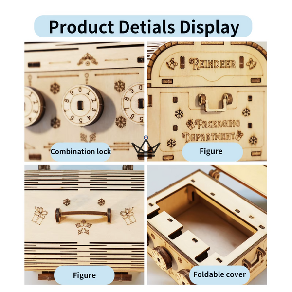 3D wooden travel code chest puzzle, 3 dials - ESCALE