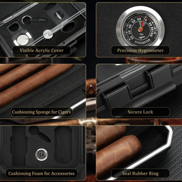Coffret voyage cigare New Origin — mini-humidor portable, hygromètre & 5 accessoires intégrés – 11/16