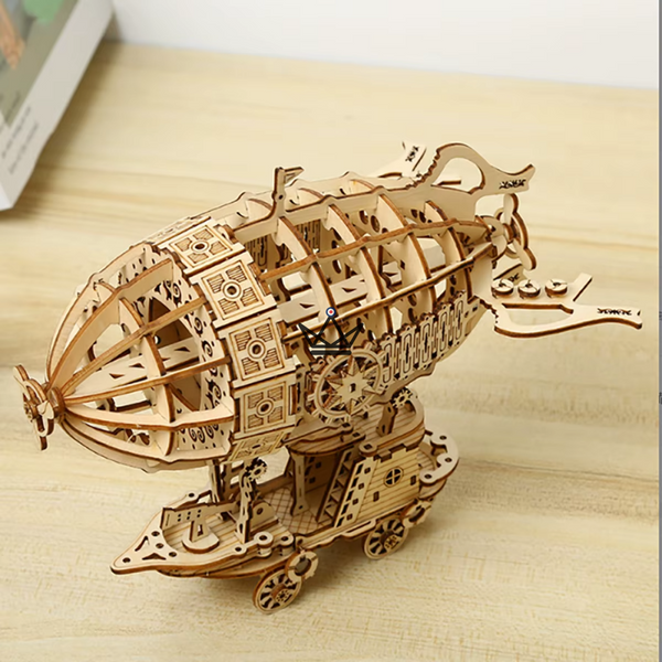 3D-Holzpuzzle Steampunk-Luftschiff auf einem Wagen zum Zusammenbauen - ZÉPHYRE