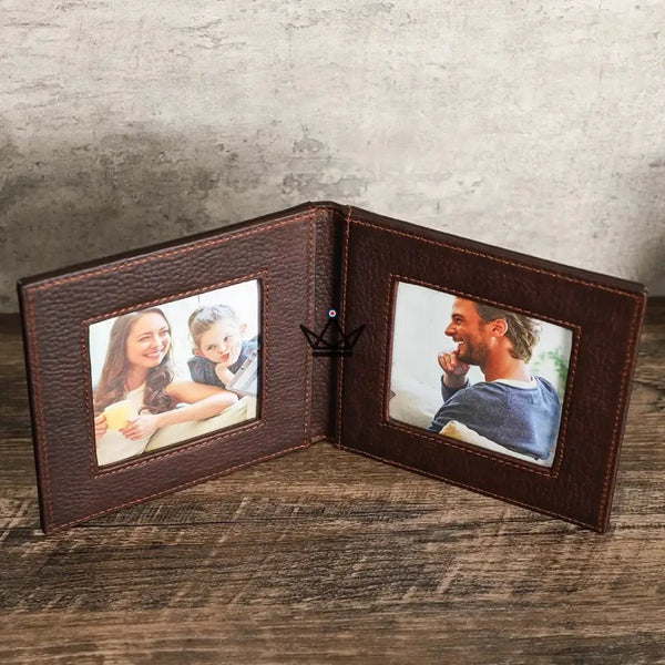 Cadre photo double pliant en cuir personnalisable — Voyageur SOUVENIR – 2/9