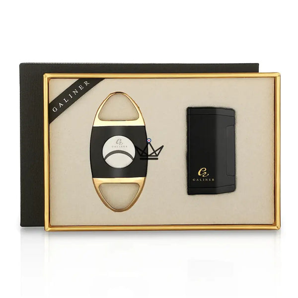 GOLDYR Lighter & Cigar Cutter Set — Blue Flame Torch + 64mm Cigar Cutter | Yellow or Black, Black Ebony