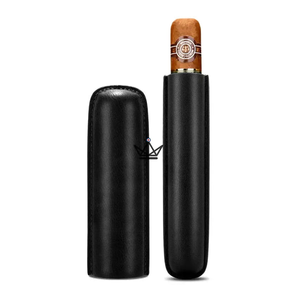 Étui à cigare individuel en cuir de vachette télescopique — SOLITAIRE – 24/30