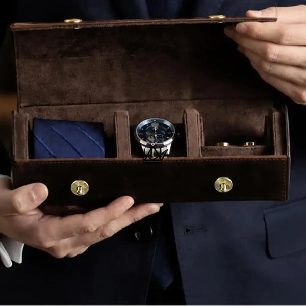 Étui voyage cuir personnalisable montres et cravate — Voyageur GENTLEMAN – 2/6
