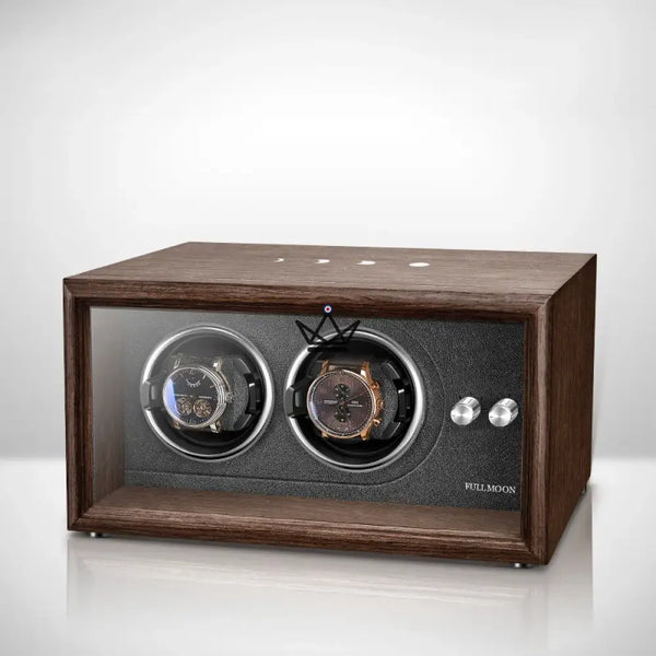 Remontoir Montre Automatique FULL MOON — Phases Lunaires, LED, Anti-Magnétique, 2 ou 4 Montres, 2 Emplacements / Bois