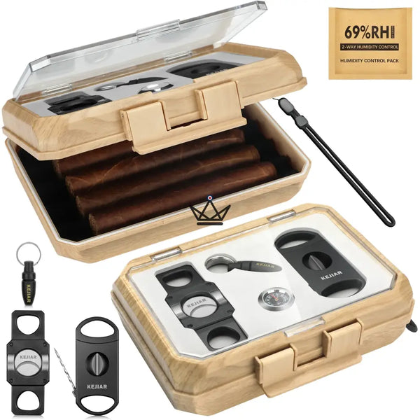 Coffret voyage cigare New Origin — mini-humidor portable, hygromètre & 5 accessoires intégrés, Ash Origin