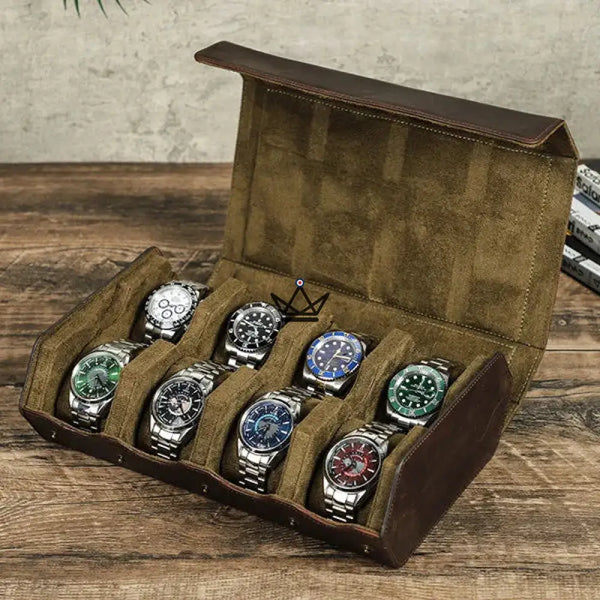 Etui de voyage personnalisable pour montre automatique en cuir — Voyageur Hexagone, 8 Montres