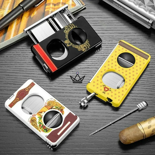 Coupe-Cigare Elite Slice — 3 Coupes en 1 (Droite, V, Poinçon), Acier Inoxydable & Résine Premium, 6 Finitions, Coffret Cadeau Inclus, Blanc Majestueux