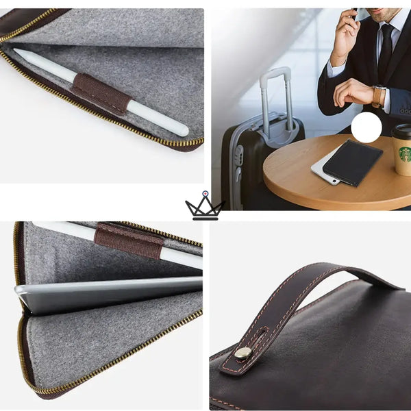 Customizable leather zippered iPad mini sleeve with wrist strap — Voyageur OPUS – 7/11