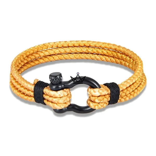 Bracelet cordage tressé à manille marine en acier noir — BOSCO, Camel / S