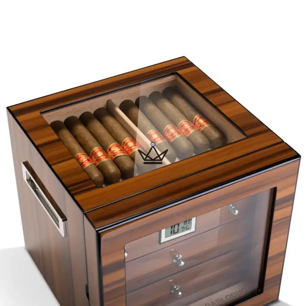 Regalia 100 Cigar Humidor — Spanish Cedar, Glass Window, 3 Cedar Drawers, ~50 Cigars, Digital Hygrometer & Humidifier – 5/9
