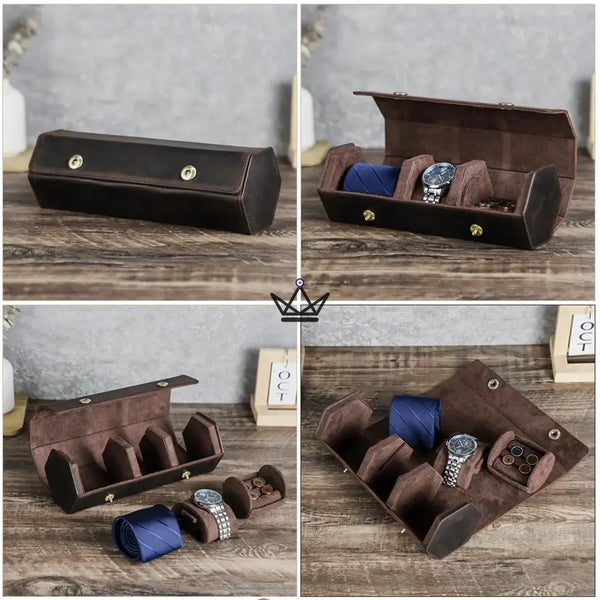 Étui voyage cuir personnalisable montres et cravate — Voyageur GENTLEMAN – 3/6