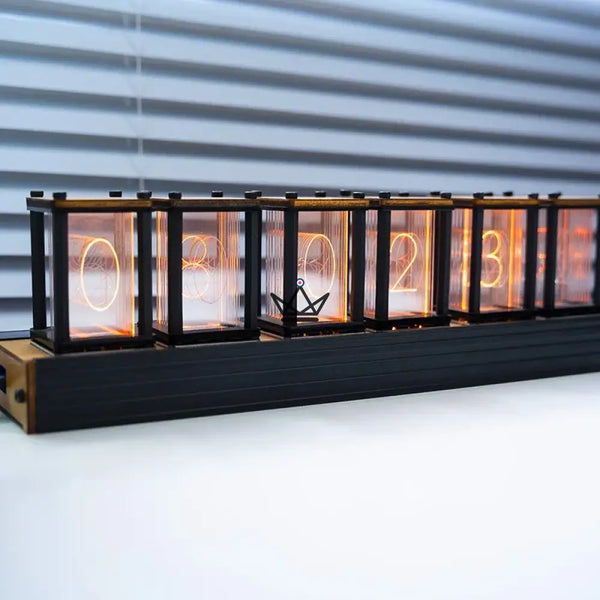 Walnut wood Nixie-style tube clock, 6 digits - ANODIA