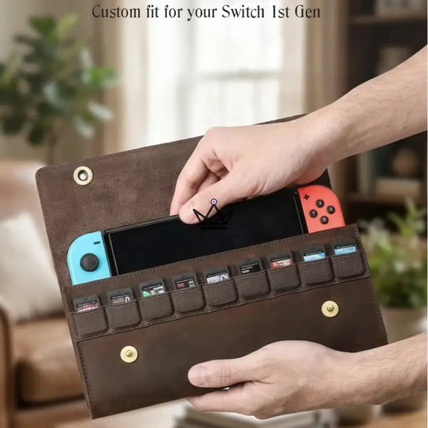 Étui Cuir personnalisable Nintendo Switch 1ʳᵉ & 2ᵉ génération — VOYAGEUR Mario, Switch 1st Gen