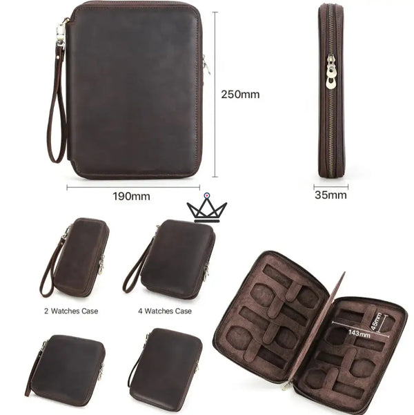 Étui Voyage Montres personnalisable – Voyageur Keeper — Cuir Pleine Fleur, 4 Tailles : 2 à 8 Montres – 17/20