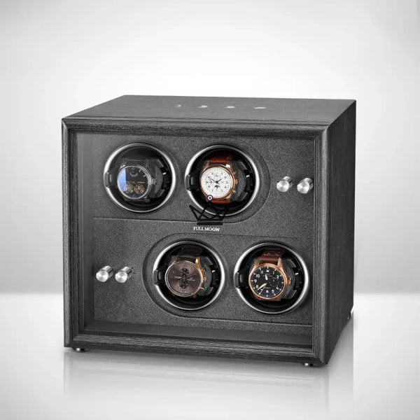 Remontoir Montre Automatique FULL MOON — Phases Lunaires, LED, Anti-Magnétique, 2 ou 4 Montres, 4 Emplacements / Noir