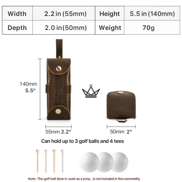 Customizable Leather Golf Ball Pouch –Voyageur Tee Golf | 3 Balls, 4 Tees – 7/9