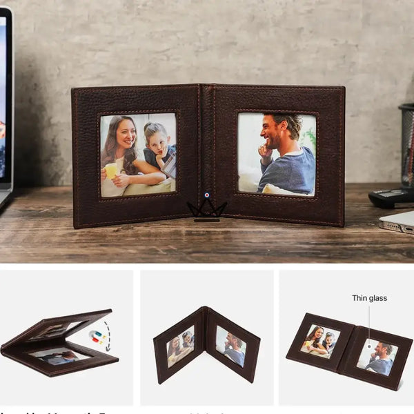 Cadre photo double pliant en cuir personnalisable — Voyageur SOUVENIR – 3/9