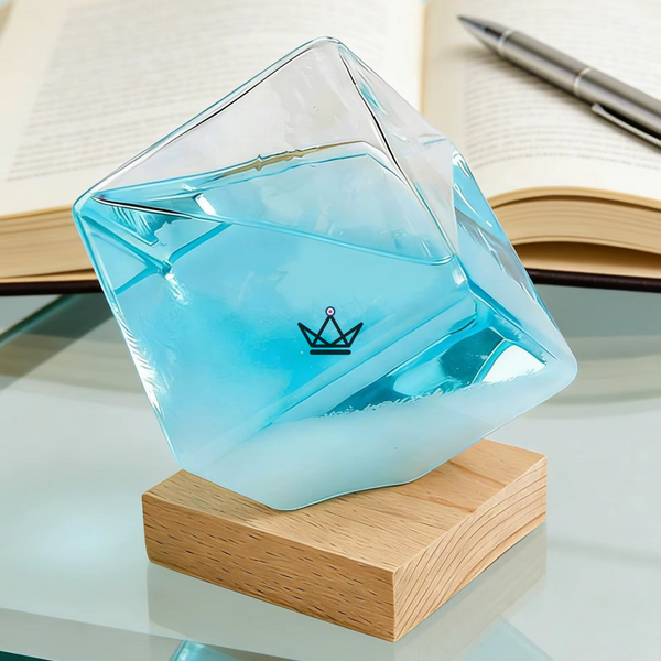 Baromètre à cristaux cube en verre sur socle bois - GIVRE