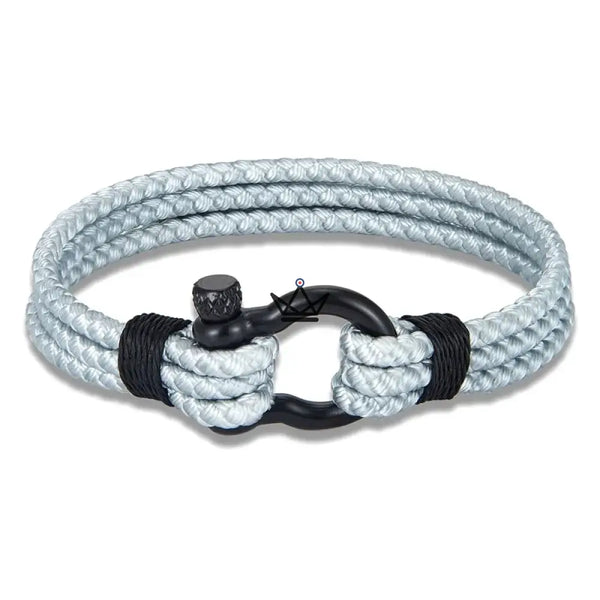 Bracelet cordage tressé à manille marine en acier noir — BOSCO, Bleu ciel / S