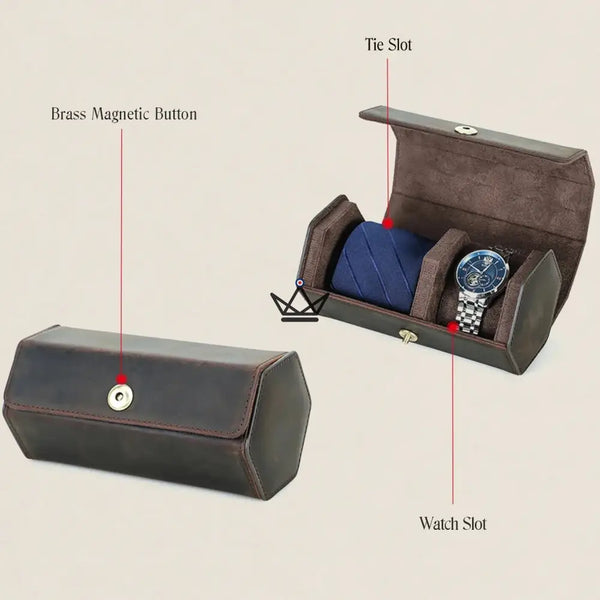 Customizable leather watch and tie travel case - GENTLEMAN COMPACT Traveler