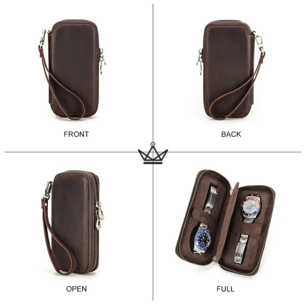Étui Voyage Montres personnalisable – Voyageur Keeper — Cuir Pleine Fleur, 4 Tailles : 2 à 8 Montres – 13/20