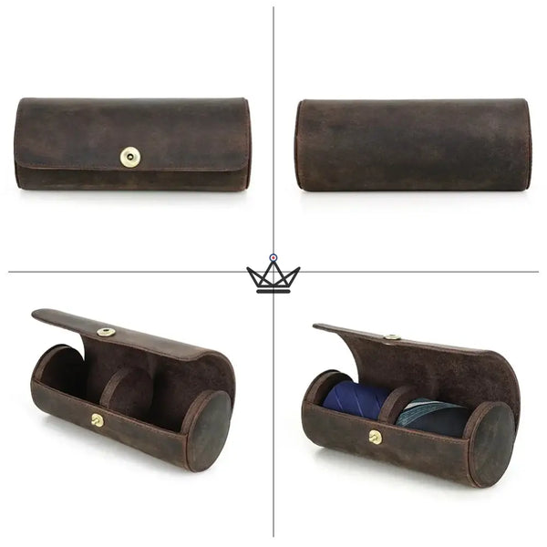 Étui à cravates en cuir personnalisable, 1 ou 2 cravates — Voyageur ASCOT – 8/15