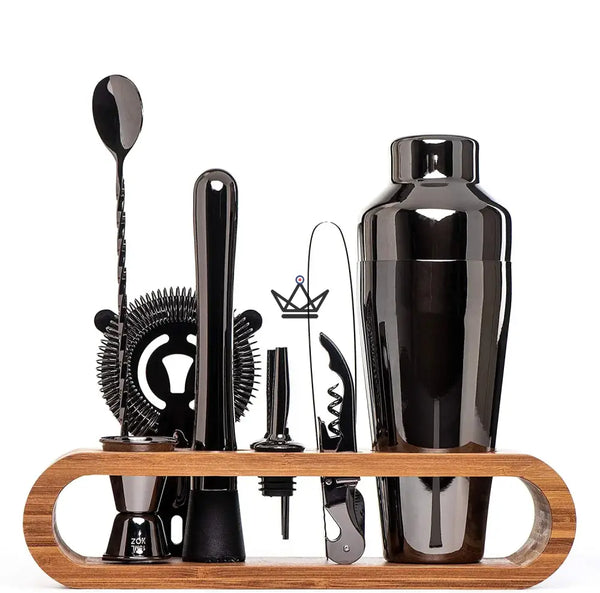 10-piece bar set on bamboo stand — MIXOLOGIST, Chrome Black