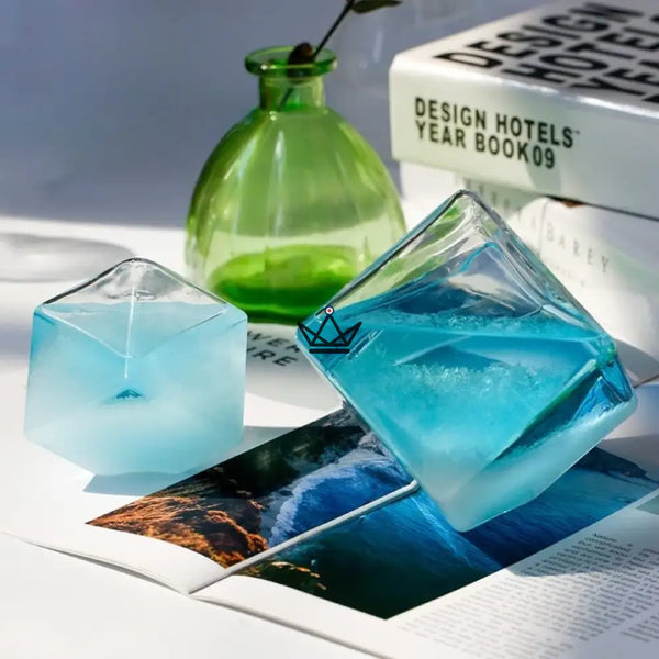 Baromètre à cristaux cube en verre sur socle bois - GIVRE
