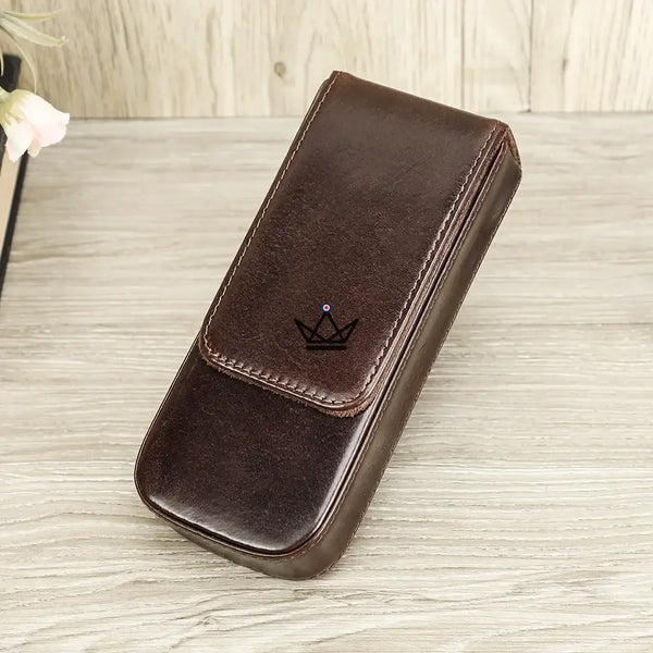 Étui 3 stylos en cuir personnalisable avec plateau amovible — Voyageur TERCET, Café huilé