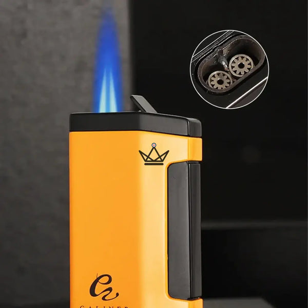 Feuerzeug & Zigarrenschneider GOLDYR Set – Blauflammen-Sturmfeuerzeug + 64 mm Zigarrenschneider | Gelb oder Schwarz – 6/17