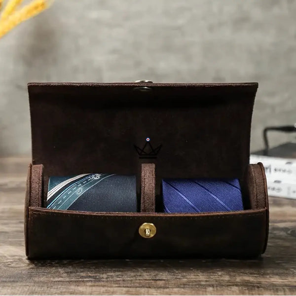 Étui à cravates en cuir personnalisable, 1 ou 2 cravates — Voyageur ASCOT – 2/15