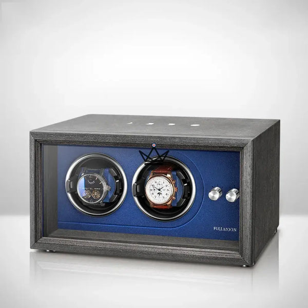 Remontoir Montre Automatique FULL MOON — Phases Lunaires, LED, Anti-Magnétique, 2 ou 4 Montres, 2 Emplacements / Bleu
