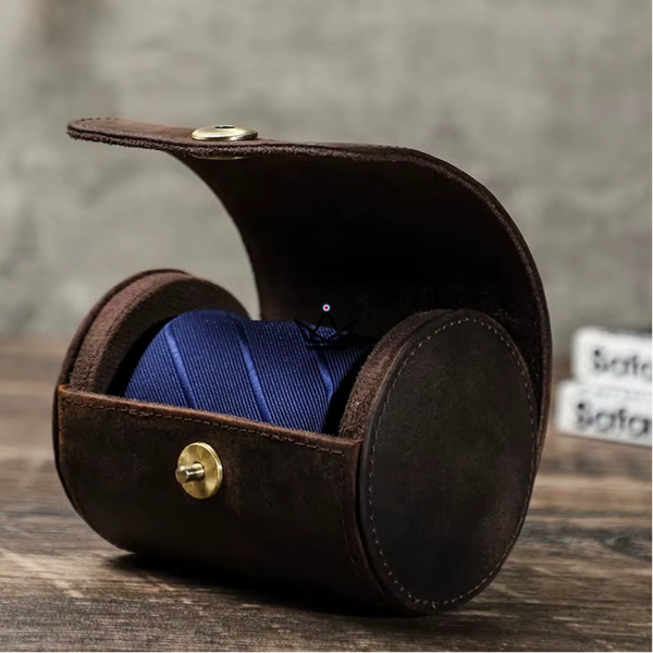 Étui à cravates en cuir personnalisable, 1 ou 2 cravates — Voyageur ASCOT, 1 cravate