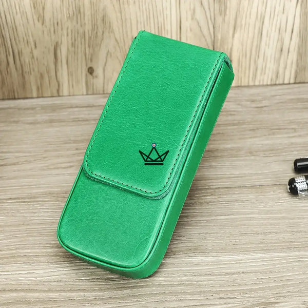 Étui 3 stylos en cuir personnalisable avec plateau amovible — Voyageur TERCET, Vert huilé