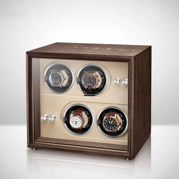 Remontoir Montre Automatique FULL MOON — Phases Lunaires, LED, Anti-Magnétique, 2 ou 4 Montres, 4 Emplacements / Beige