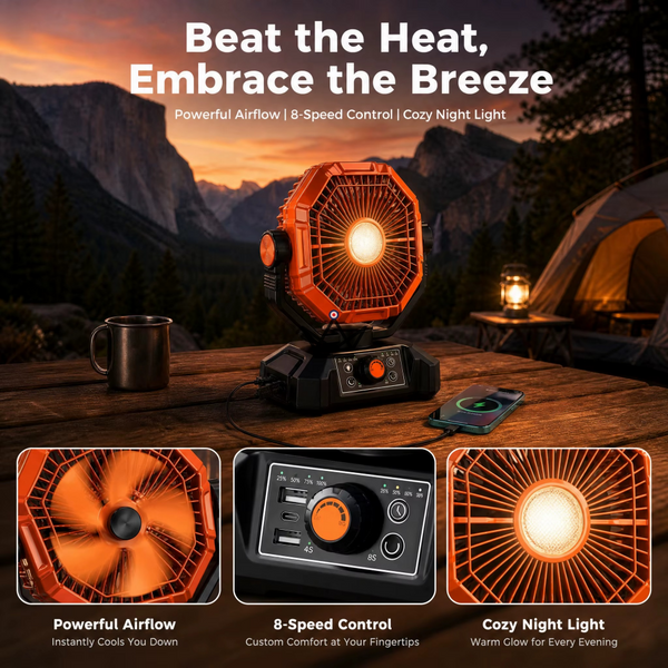 Ventilateur portable sur batterie NOELY — 20 000 mAh, LED & Power Bank – 3/17