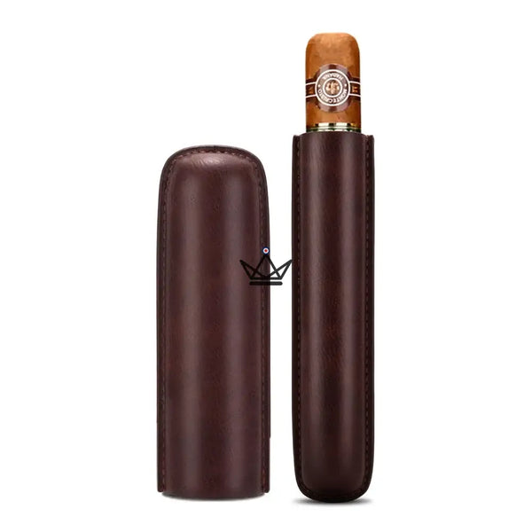 Étui à cigare individuel en cuir de vachette télescopique — SOLITAIRE – 22/30