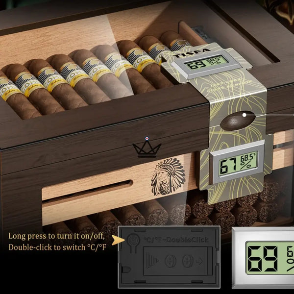Cave à cigares Dominion Heritage — cèdre espagnol, couvercle vitré, 80 cigares, 2 hygromètres digital, 2 humidificateurs gel & 3 tubes voyage – 3/8