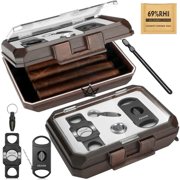 Coffret voyage cigare New Origin — mini-humidor portable, hygromètre & 5 accessoires intégrés, Ebony Origin