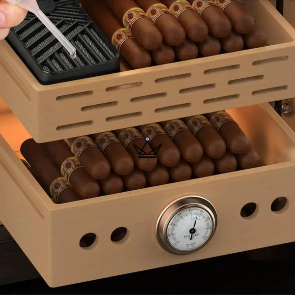 Prestige Cedar Lux Zigarrenschrank – Zeder, Touch-LED, 100–150 Zigarren, Glasfach, 2 Befeuchter, Hygrometer an der Vorderseite, Nussbaum oder Carbon – 13/15
