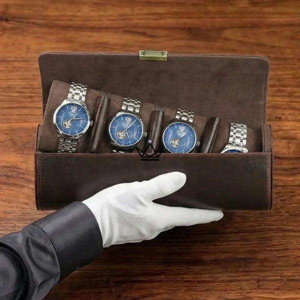 Étui Montre Voyage Cuir Personnalisable 1 à 4 Montres — Voyageur CAPSULE, Quartet — 4 montres