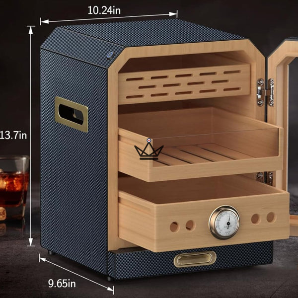 Prestige Cedar Lux Zigarrenschrank – Zeder, Touch-LED, 100–150 Zigarren, Glasfach, 2 Befeuchter, Hygrometer an der Vorderseite, Nussbaum oder Carbon – 5/15
