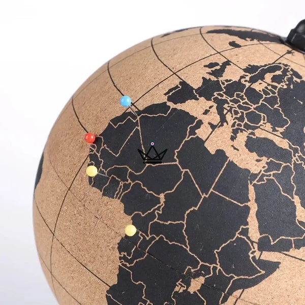 Globe terrestre en liège à punaiser sur pied métal, mappemonde 14,5 cm — PÉRIPLE
