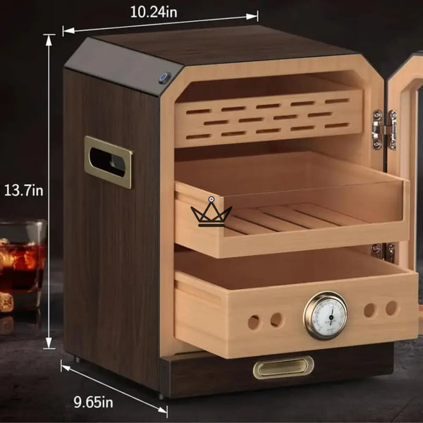 Prestige Cedar Lux Zigarrenschrank – Zeder, Touch-LED, 100–150 Zigarren, Glasfach, 2 Befeuchter, Hygrometer an der Vorderseite, Nussbaum oder Carbon – 6/15